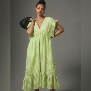 By Anthropologie Flutter-Sleeve V-Neck Midi Dress